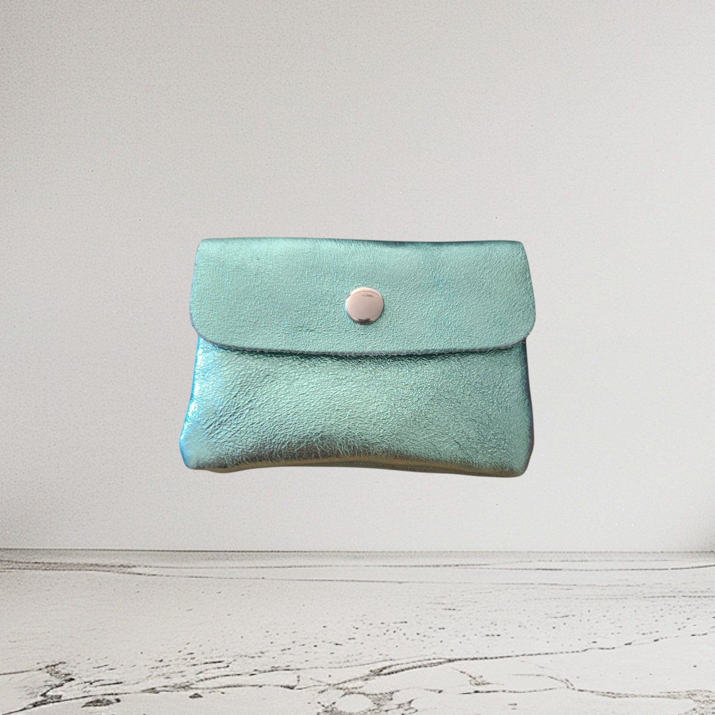 Kleine Geldbörse aus echtem Leder – Mintgrün Glitzer