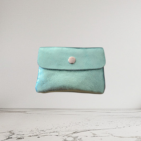 Kleine Geldbörse aus echtem Leder – Mintgrün Glitzer