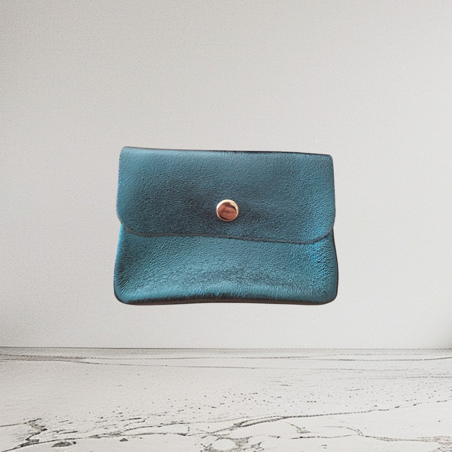 Kleine Geldbörse aus echtem Leder – Türkis Glitzer