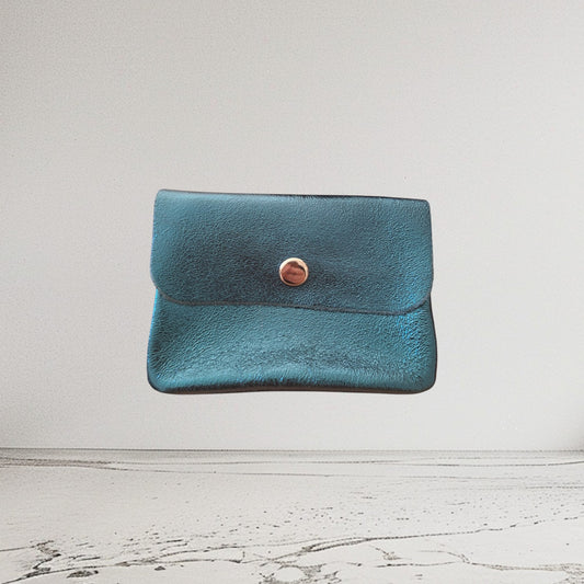 Kleine Geldbörse aus echtem Leder – Türkis Glitzer